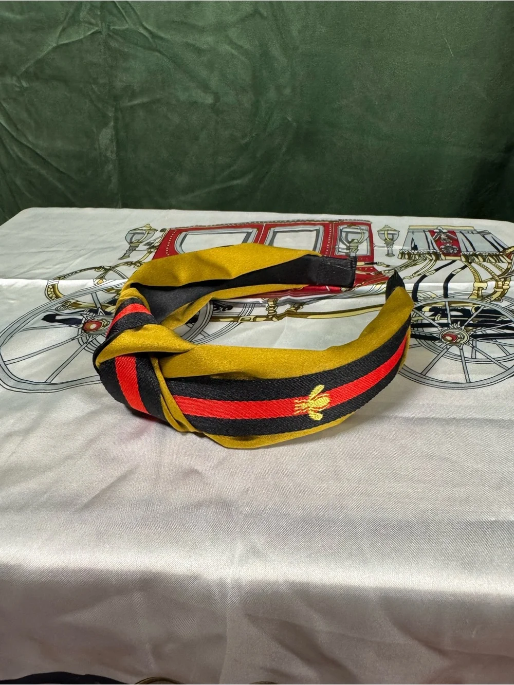 Gold & Black Knotted Headband with Red Stripe
